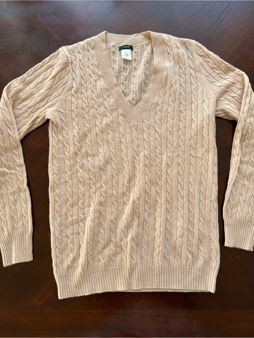 J. Crew women Cable-Knit V-Neck Sweater in Light Beige 55% wool size S - Picture 2 of 6